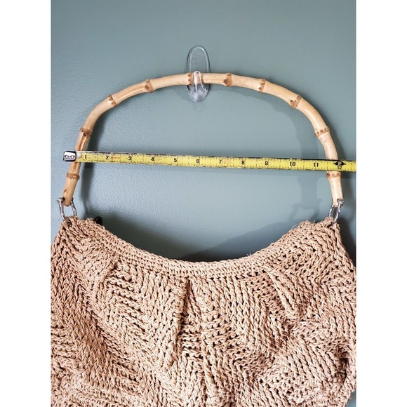 Woven Straw Purse Handbag Soft Side with Bamboo Handle Unbranded - Picture 4 of 11
